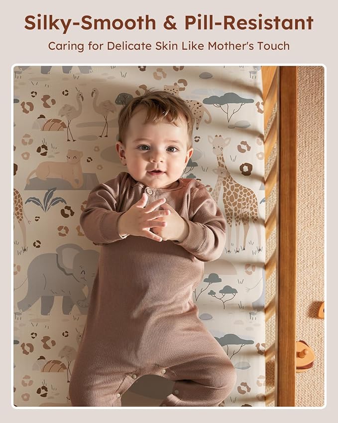 Baby Crib Sheets for Boys Girls, Breathable Soft Microfiber Baby Sheet Elephant - Image 2