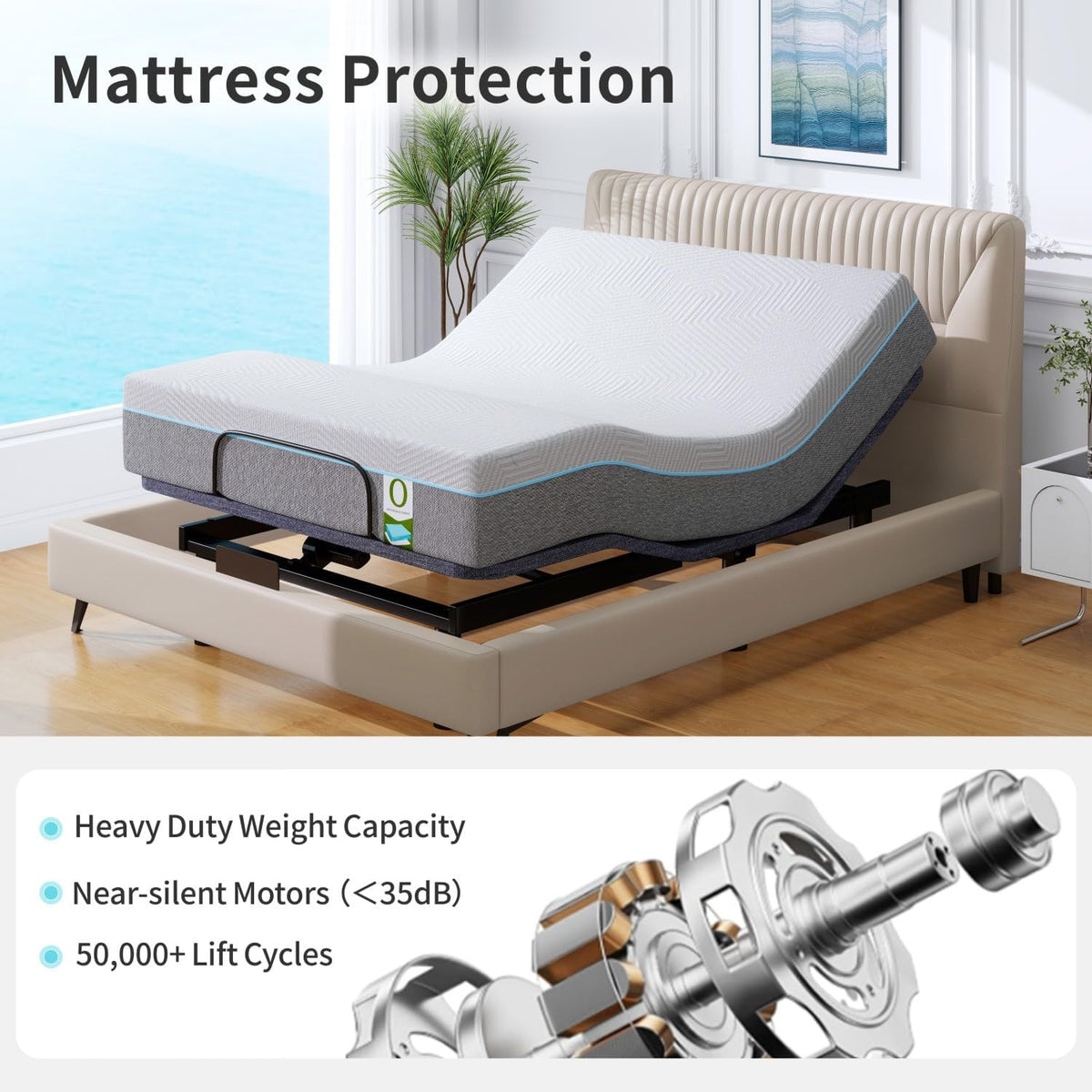 vipbear adjustable bed base full massage with 12" on a desk or shelf