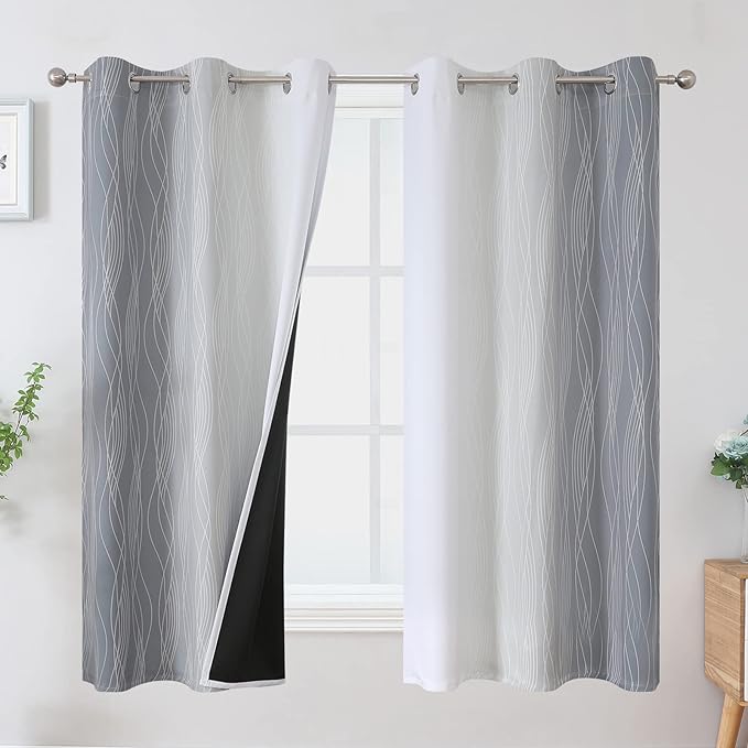 Estelar Textiler Full Room Darkening Greyish White and Grey Blackout Curtains by ESTELARTEXTILER