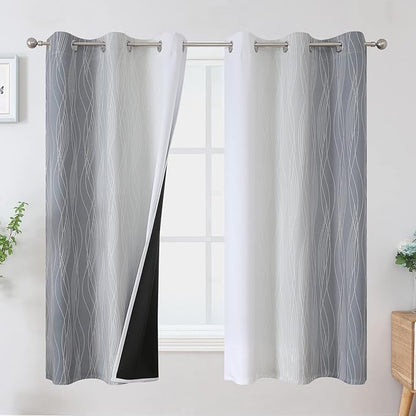 Estelar Textiler Full Room Darkening Greyish White and Grey Blackout Curtains by ESTELARTEXTILER