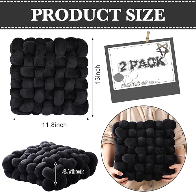 Wenqik 2 Pcs Knot Pillows Square Knotted Plush Throws Soft Accent Pillows - Image 2