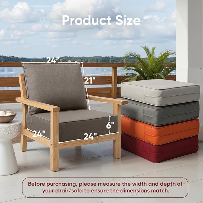 Outdoor Chair Cushions Set of 3, Waterproof 24x24 Patio Chair Cushion, Couch - Image 2