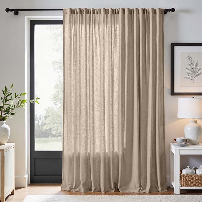 jinchan Taupe Linen Blend Curtain 90 inch Length 1 Panel by JINCHAN