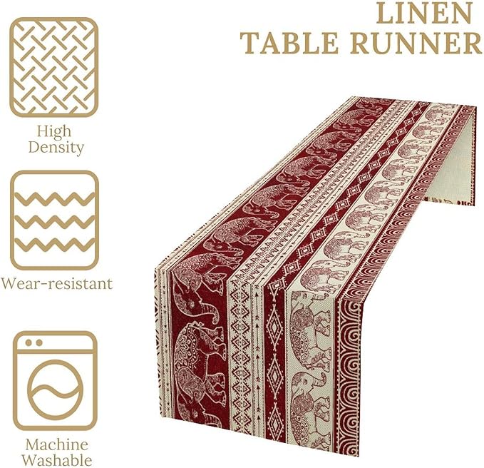 Elephant Aztec Table Runner, African Tribe Native Boho Animals Elephant Exotic - Image 3