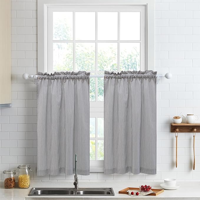 July Joy Cotton Tier Curtains 36 Inches Long Country Kitchen Curtains Rod Pocket by JulyJoyColorfulHomeCurtains