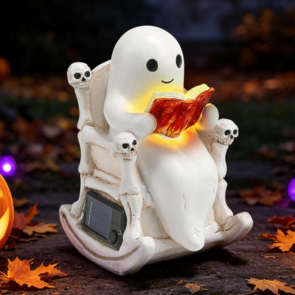 Solar Halloween Outdoor Light 7.4" Ghost Statue Skull Throne Garden Decor