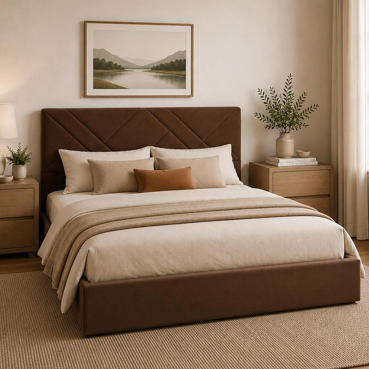velocava king size lift up storage bed frame shown in use