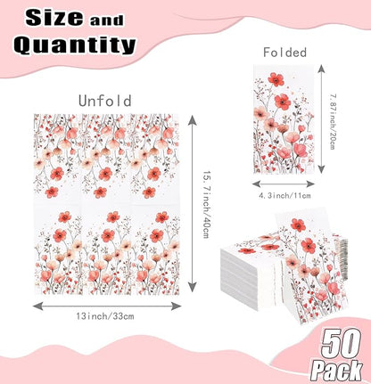 HEIPINIUYE 50 Pieces 3-ply Spring Floral Paper Napkins Red Flower Guest Napkins - Image 2