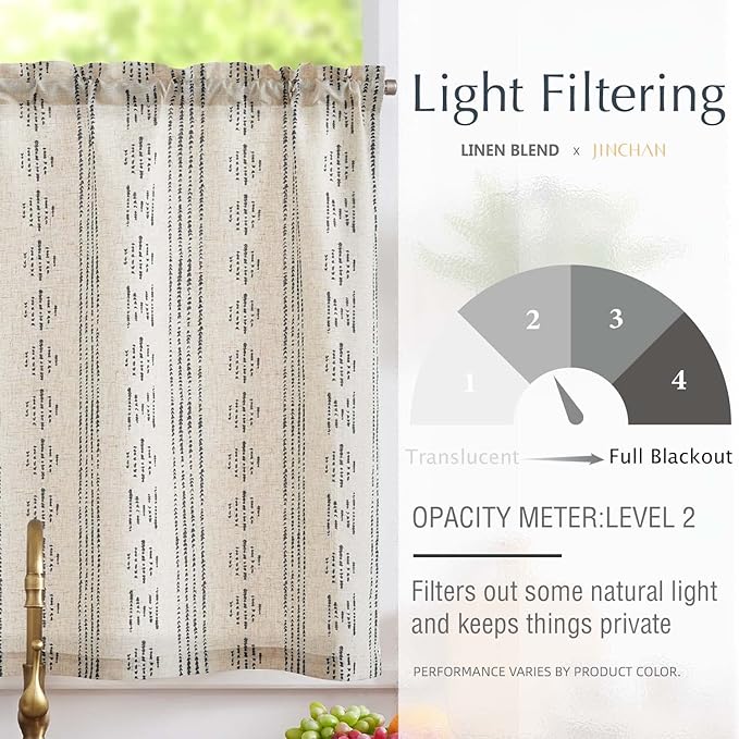 jinchan Boho Kitchen Curtain Linen Tier Curtain Bohemian Cafe 24 Inch Geometric - Image 5