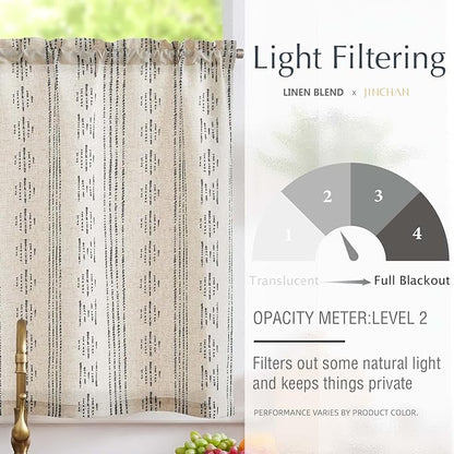 jinchan Boho Kitchen Curtain Linen Tier Curtain Bohemian Cafe 24 Inch Geometric - Image 5