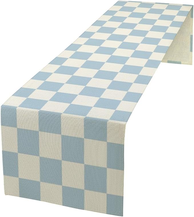 Checkered Table Runner, Retro 70s Blue Buffalo Check Table Runners by Unknown