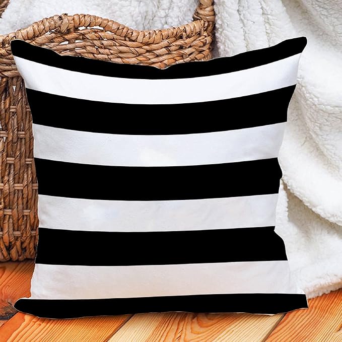 Leaveland White and Black Stripe Set of 2 16x16 Inch Cotton Polyester Square - Image 9