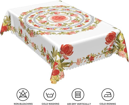 70x120inches Floral Rectangle Tablecloth Pink Rose Flower Wreath Printed - Image 6