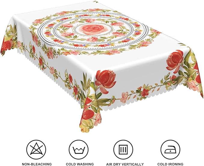 60x120inches Floral Rectangle Tablecloth Pink Rose Flower Wreath Printed - Image 6