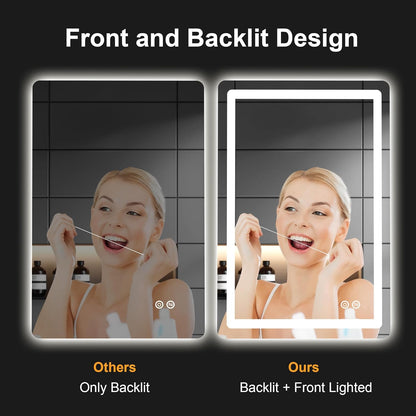 36"x24" led bathroom mirror with lights, vanity mirror, close-up detail