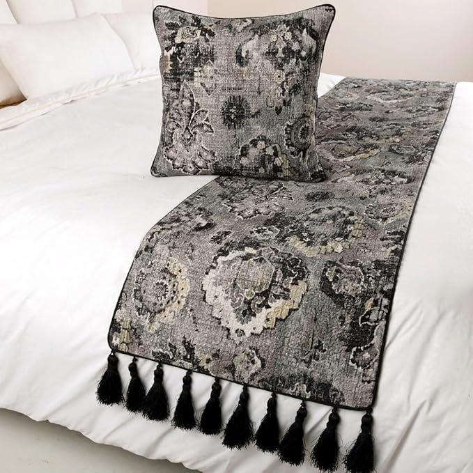The HomeCentric Luxury Black & Grey Queen 74 x 18 inch Bed Runner - Image 4