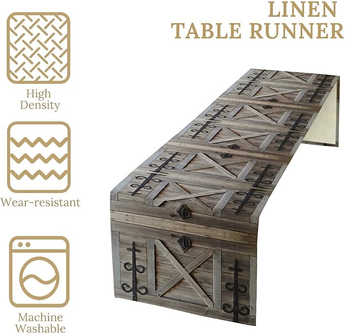Rustic Barn Door Table Runner Vintage Farmhouse Country Wooden Cabin Western - Image 7