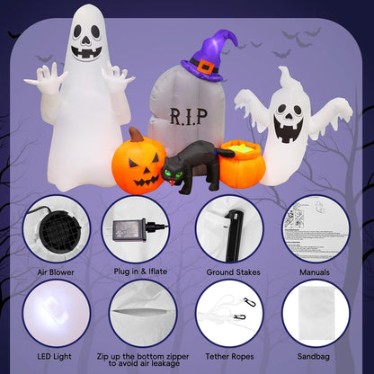 MGparty 8FT Halloween Inflatable Ghost Cat Pumpkin