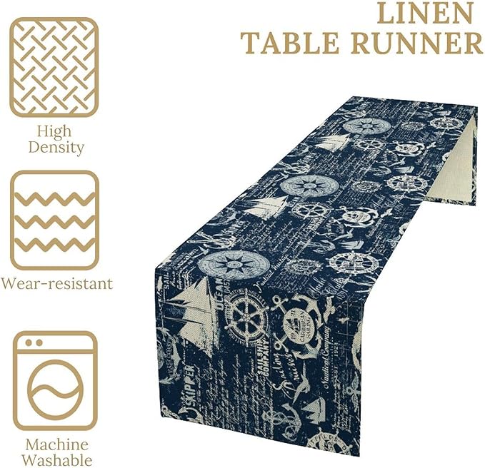Marine Ship Table Runner, Nautical Pattern Seasonal Farmhouse Sea Rustic - Image 6