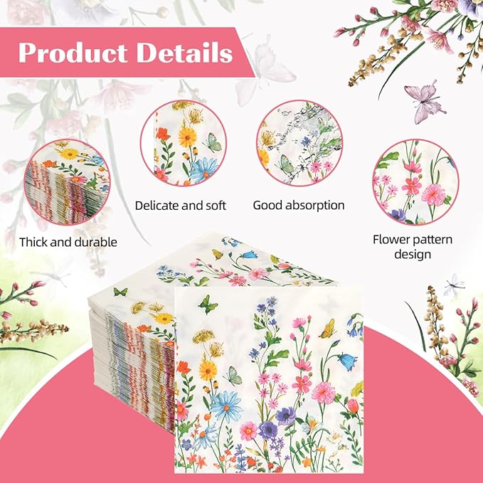 200Pcs Floral Paper Napkin Disposable Bathroom Napkins Guest Spring Flower - Image 3