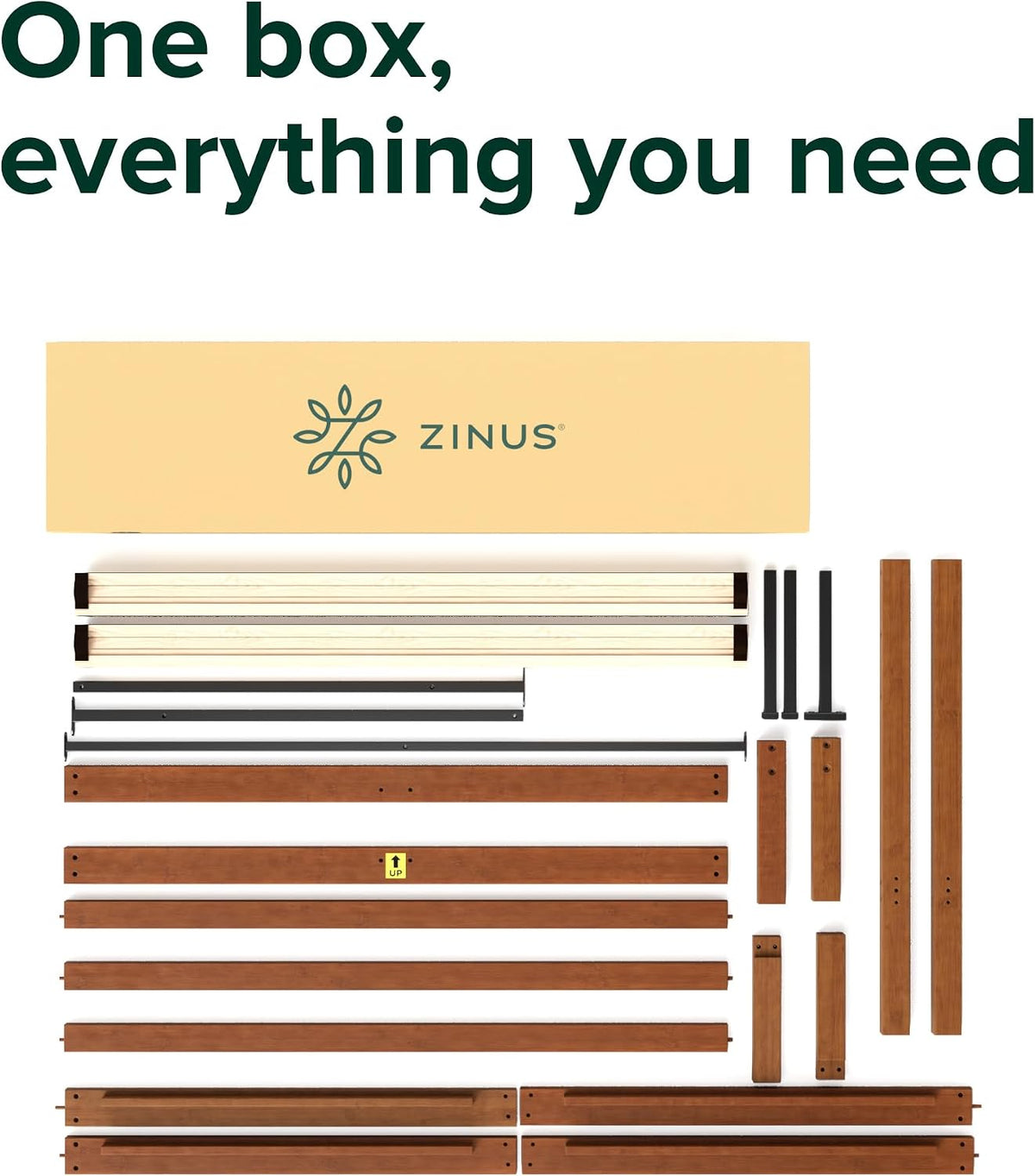 zinus leah bamboo platform bed frame with headboard, front angle view
