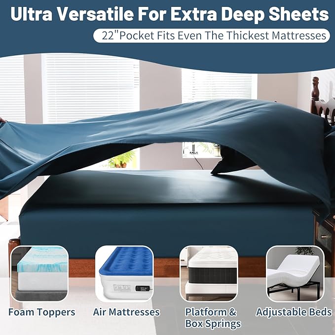 Extra Deep Pocket Queen Sheets 18-24 Inch 100% Egyptian Cotton 1000 Thread - Image 4