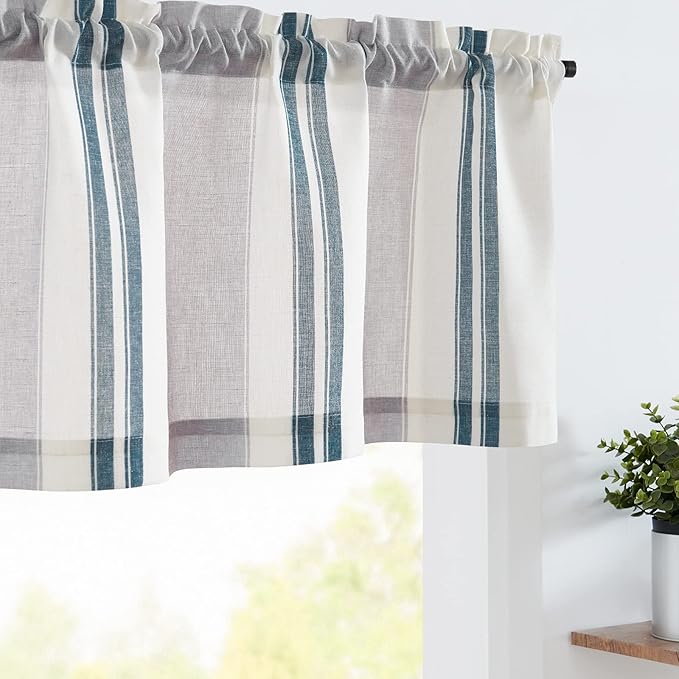 jinchan Striped Valance Farmhouse Window Treatment Linen Textured Drapes by JINCHAN