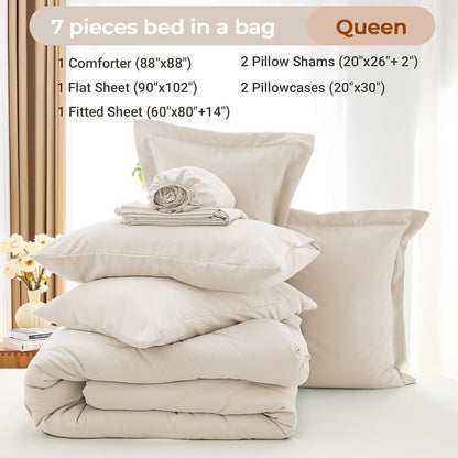 muxhomo queen comforter set 7 pieces, soft bed showing dimensions