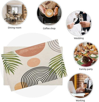 Mid Century Placemats Set of 4, Boho Abstact Sunset Leaf Stripe Decorative - Image 8