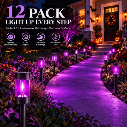 Purple Halloween Solar Pathway Lights, 12 Pack Outdoor Garden Yard Decor