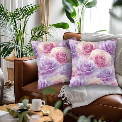 Rose Throw Pillow Covers Set of 2 | 18x18 Inches Cushion Cases - Image 2
