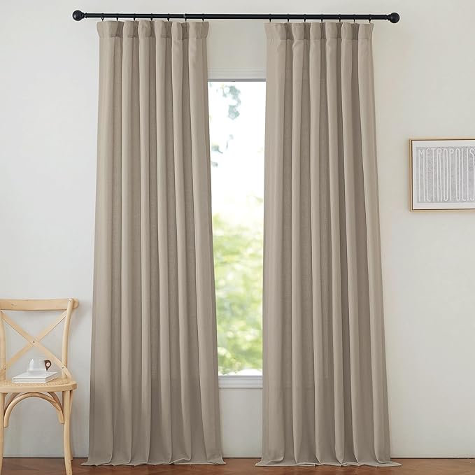 NICETOWN Thick Flax Linen Living Room Curtains 108 inches Long, Pinch Pleated - Image 2