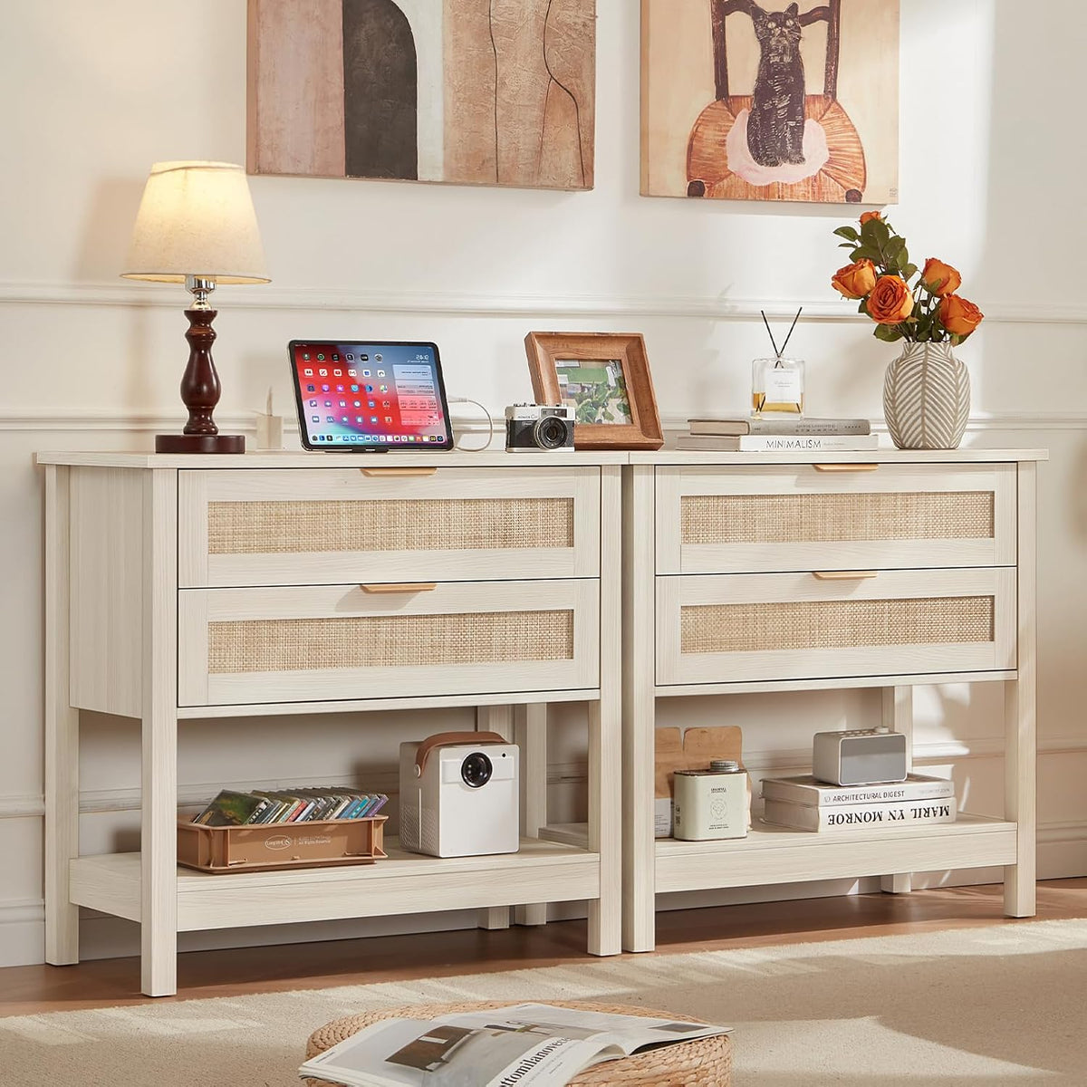 leyaoyao 31.5" wide rattan night stand set 2 shown in use