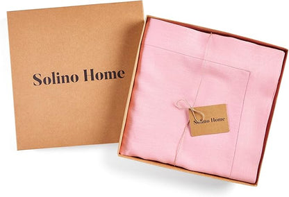 Solino Home Linen Tablecloth for Rectangle Tables 60 x 144 Inch - 100% Pure Linen Pink Lemonade Table Cloth - Fete, Machine Washable Cloth Tablecloth for Halloween