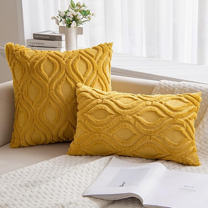 MIULEE Mustard Yellow Fall Throw Pillow Covers 12x20 Inch, Soft Plush Faux Wool - Image 4