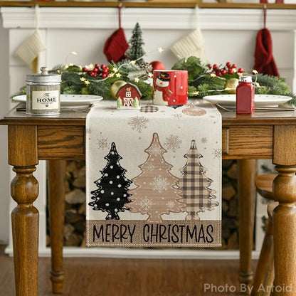 Artoid Mode Brown Pine Trees Snowflake Merry Christmas Table Runner, Winter - Image 2