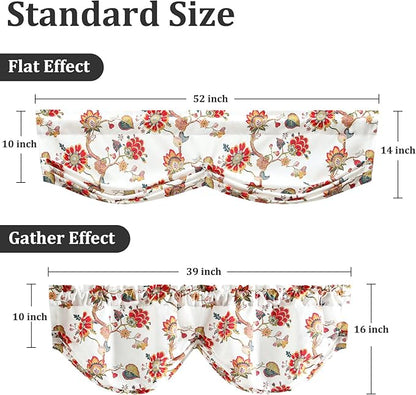 Leeva Red Vintage Floral Pleated Valance, Linen Textured Rod Pocket Curtain - Image 4