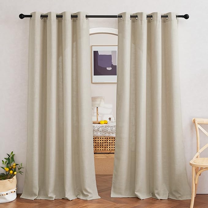 NICETOWN Light Filtering Linen Curtains 84 inch Long 2 Panels Set, Grommet by NICETOWN