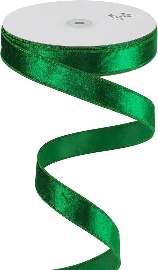 MEEDEE Emerald Green Velvet 1 Inch Green Wired Ribbon 25 Yards Crushed by MEEDEE