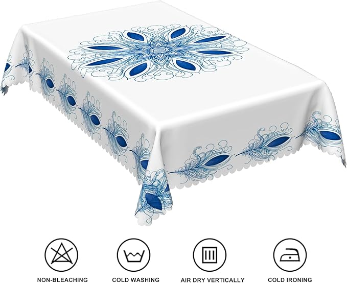 60x108inches Boho Floral Print Tablecloth Blue White Bohemian Floral Pattern - Image 6
