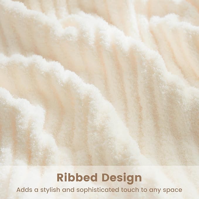 Snuggle Sac Fluffy Ribbed Cream Blanket Twin Size, Soft Luxurious Knit Throws - Image 9