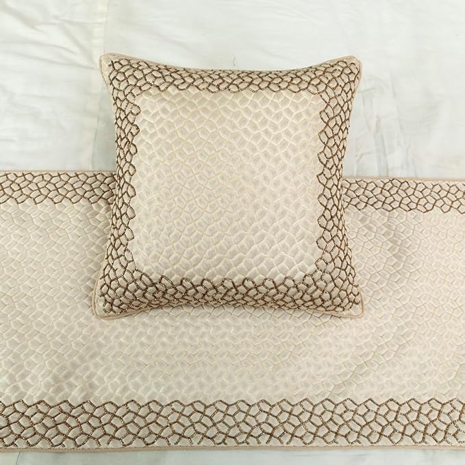 The HomeCentric King/Queen/Twin Ivory & Gold Designer Full 68"x18" Bed Runner - Image 2