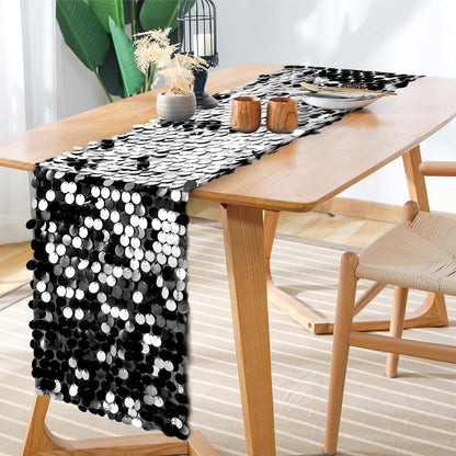 3 Packs Black Sequin Table Runner 12 x 108 Inch Glitter Rectangle Big Sequin Table Runner for Wedding Party Birthday Christmas Halloween Decoration