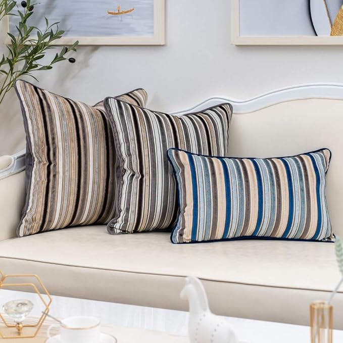 Yangest Grey Striped Throw Pillow Cover Multicolor Velvet Cushion Cover Modern - Image 7