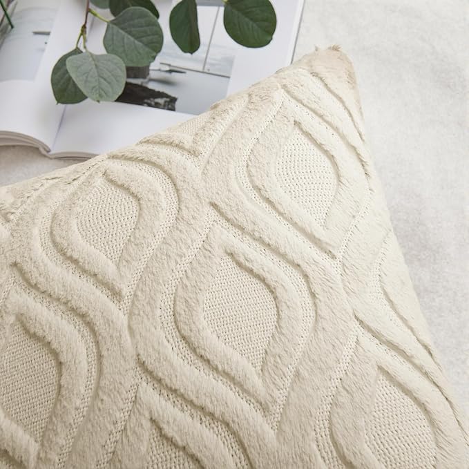 MIULEE Beige Throw Pillow Covers 22x22 Inch, Neutral Soft Plush Faux Wool Solid - Image 5