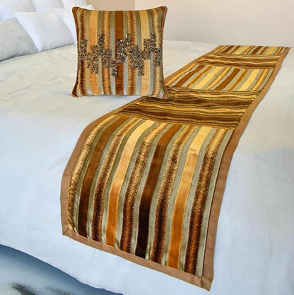 The HomeCentric King/Queen/Twin Gold & Brown Decorative CA King 86"x18" Bed by TheHomeCentric
