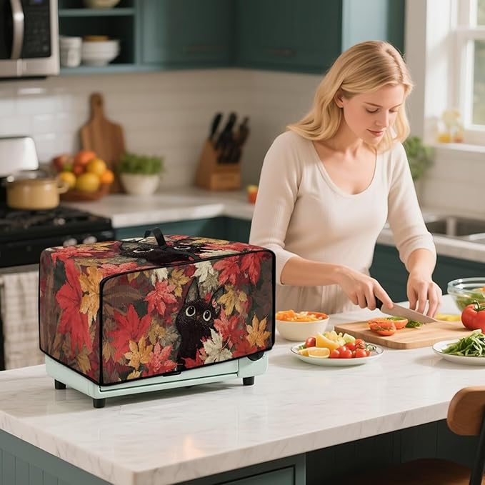 Cat Maple Leaf Print Toaster Oven Dust Cover - Image 3