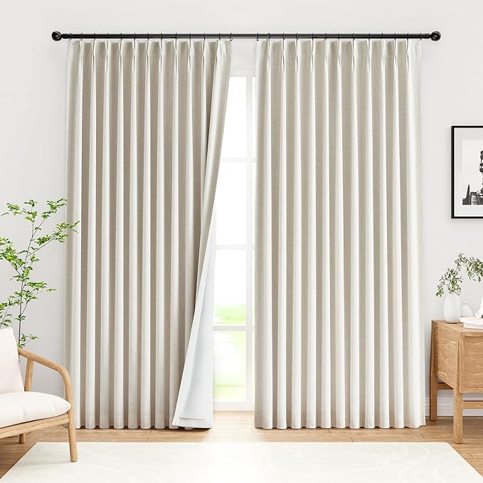 IVAPUPU Natural Pinch Pleated Full Blackout Curtains Linen Blend Room Darkening - Image 3