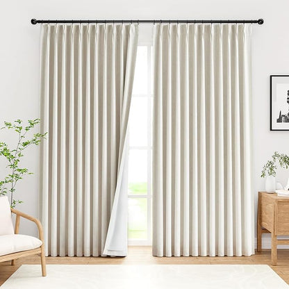 Natural Pinch Pleated 100% Blackout Curtains Linen Blend Room Darkening Window - Image 3