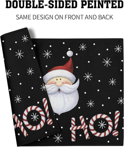 Giwawa Christmas Placemats Set of 4, Santa Claus Laugh Winter Snowflake Black - Image 5